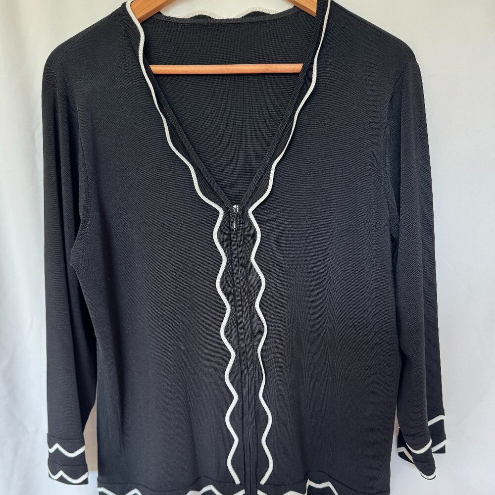 Navy cardigan with cream rickrack trim women's XL